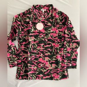 NWT Wild Honey Pink Green Camo Cargo Utility Jacket Top S